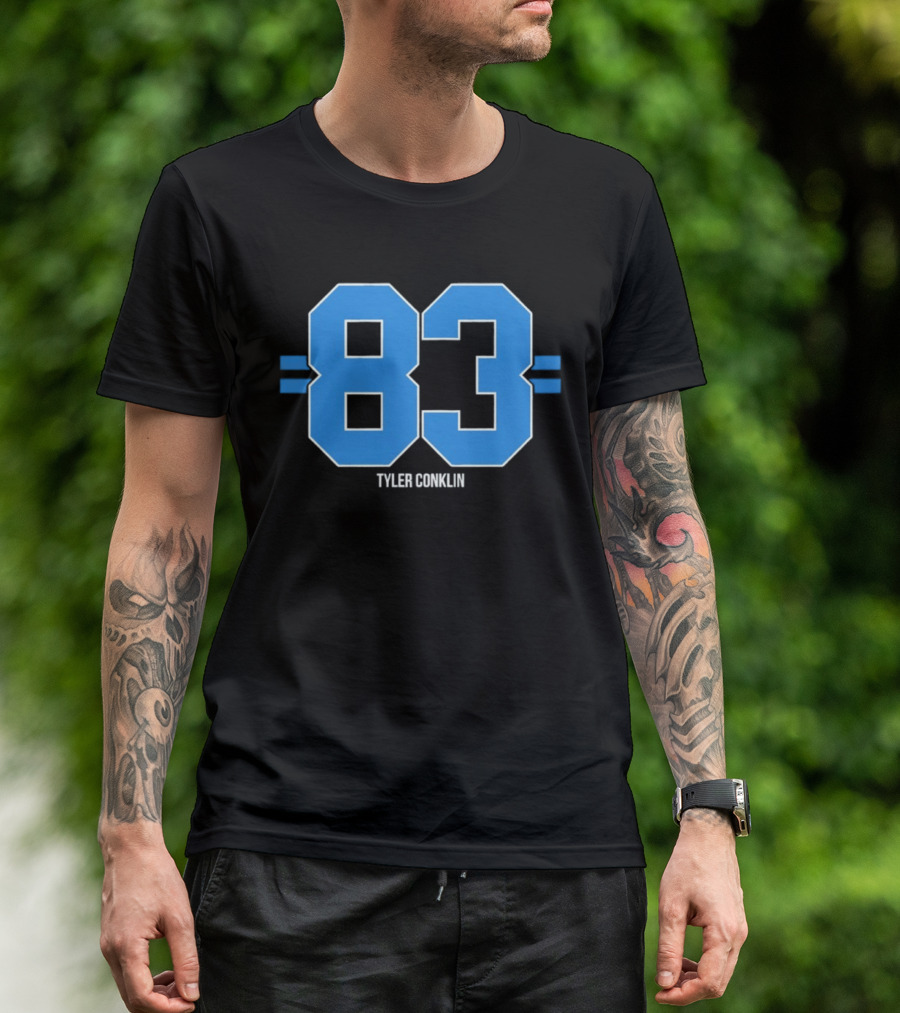 Tyler Conklin 83 Blue Stripe Detroit Lions Number T-Shirt
