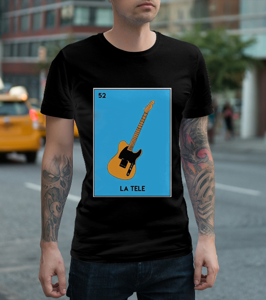 Jeff Garlin La Tele 52 Guitar Image With Number On Blue T-Shirt