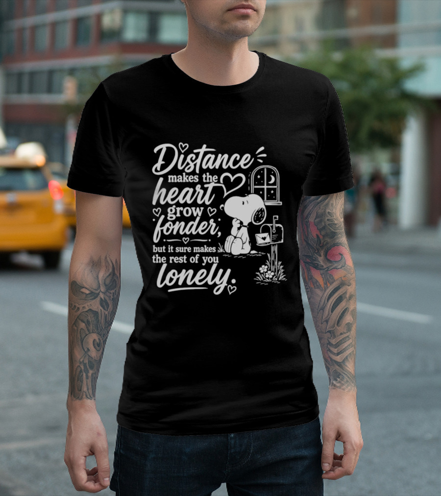 Snoopy Distance Makes The Heart Grow Fonder Lonely Mailbox Scene T-Shirt