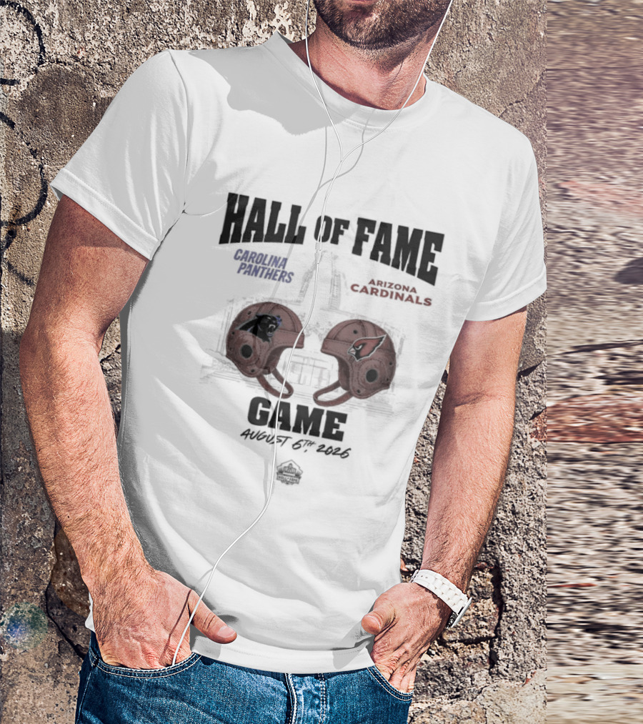 Carolina Panthers Arizona Cardinals 2026 Hall Of Fame Dueling Helmets NFL Matchup T-Shirt
