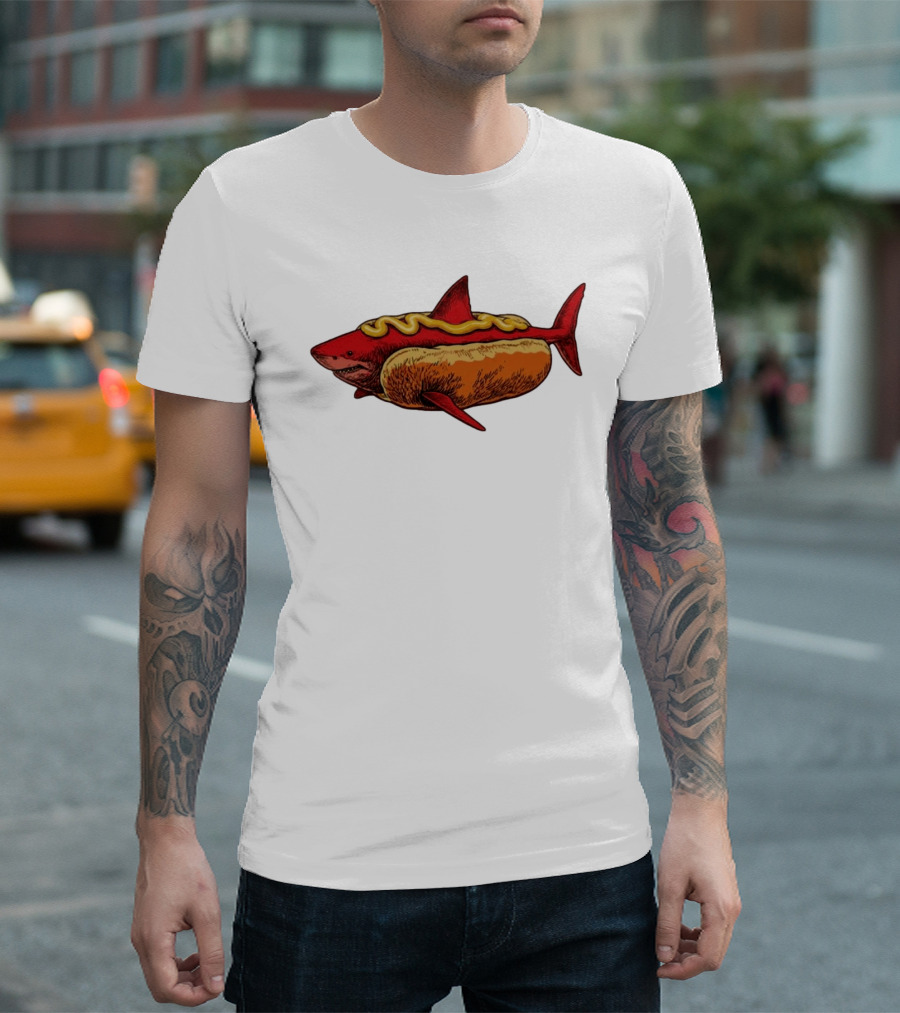 Shark Hot Dog Mustard Mashup Humor T-Shirt