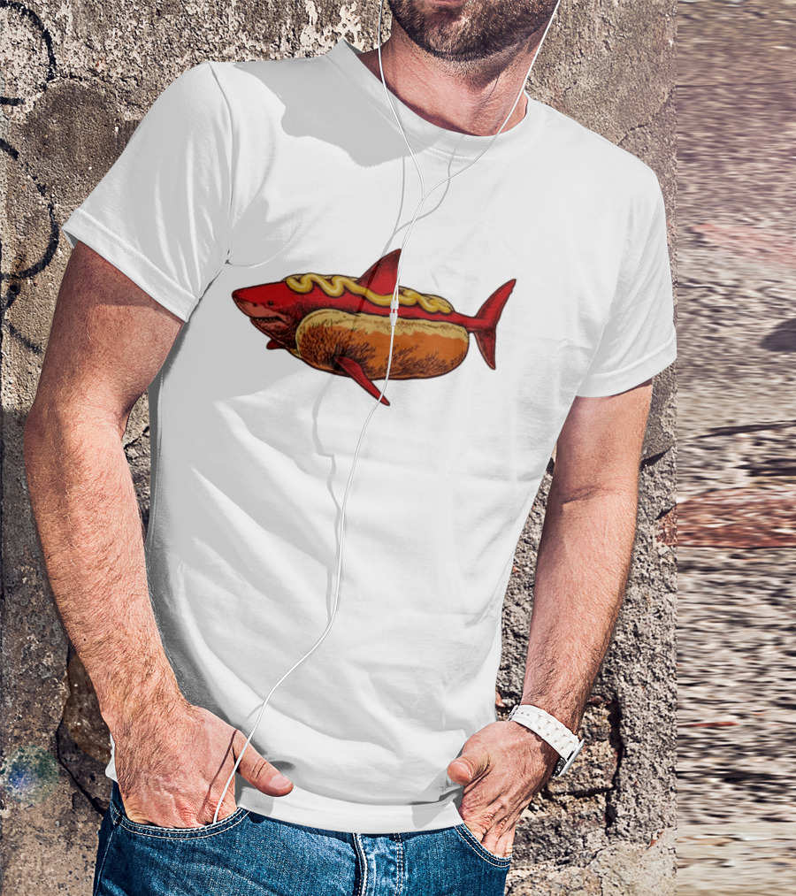 Shark Hot Dog Mustard Mashup Humor T-Shirt