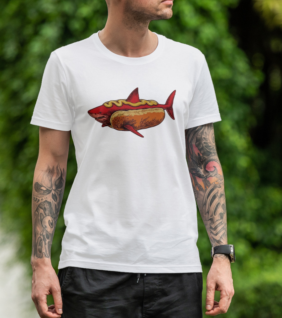 Shark Hot Dog Mustard Mashup Humor T-Shirt