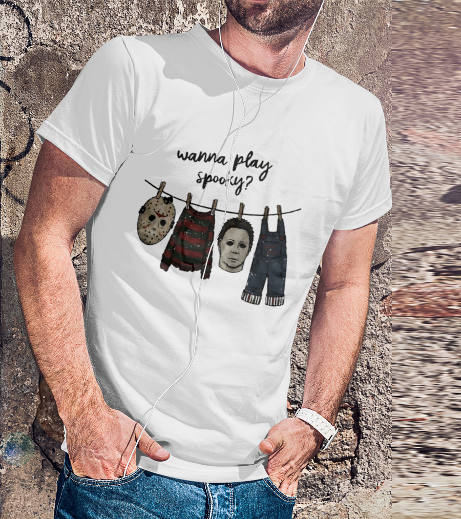 Wanna Play Spooky Halloween Horror Mask And Costume References T-Shirt