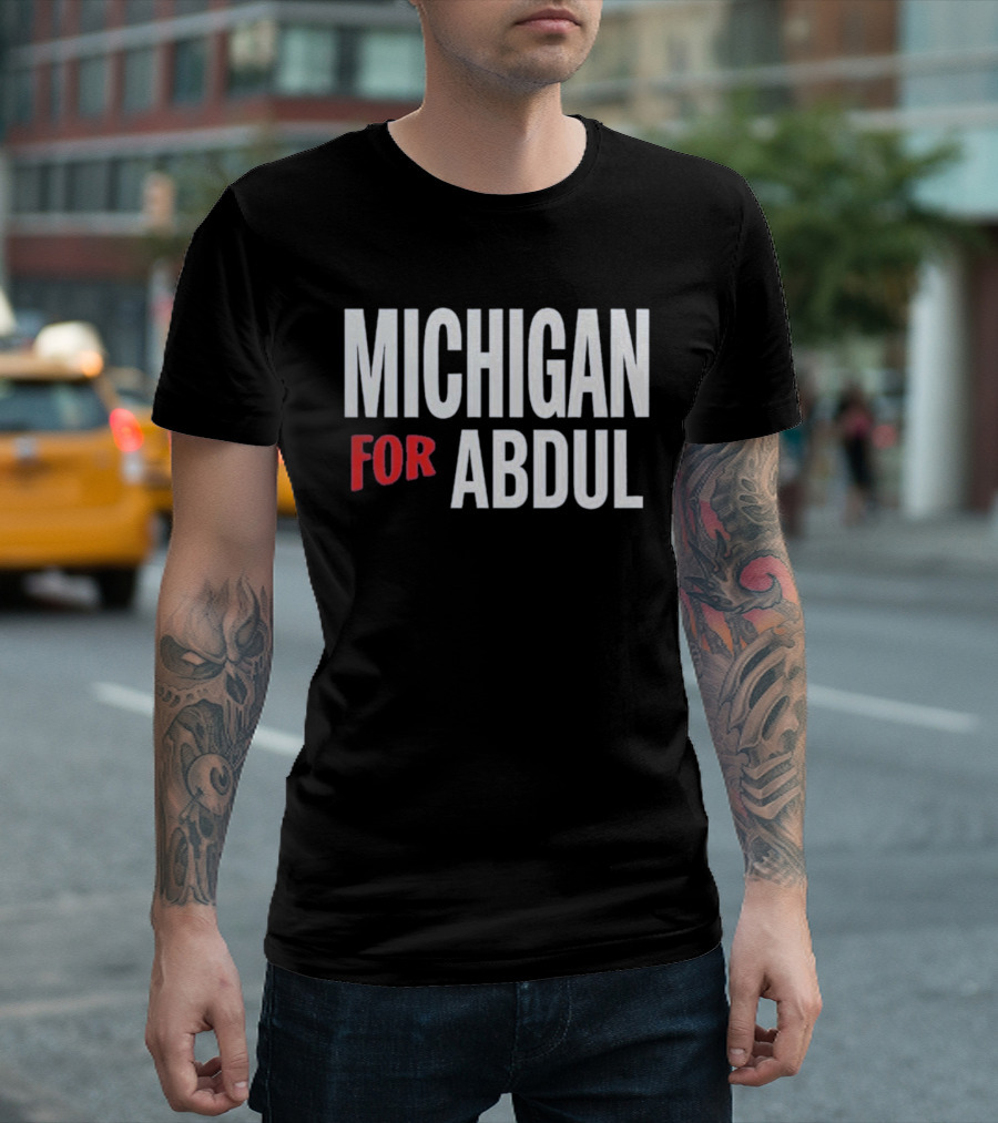 Michigan For Abdul Text Bold Red And White T-Shirt