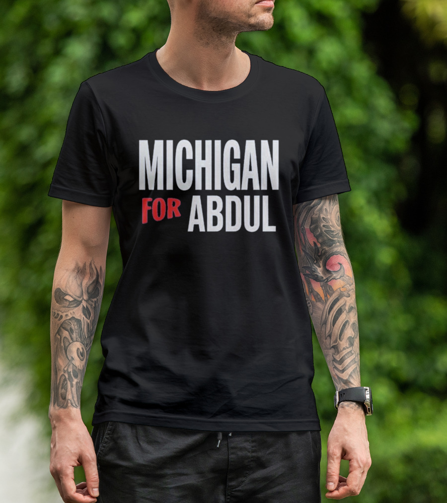 Michigan For Abdul Text Bold Red And White T-Shirt