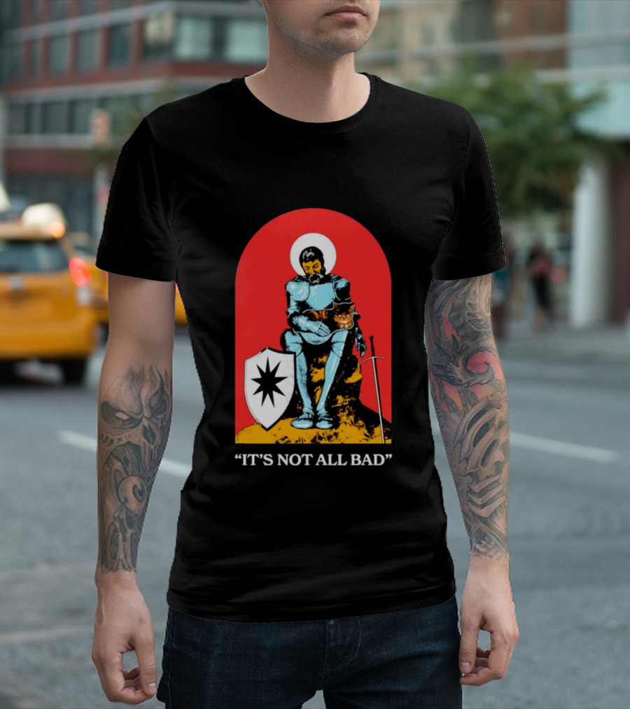 Knight With Armor And Cat Companion On Red T-Shirt