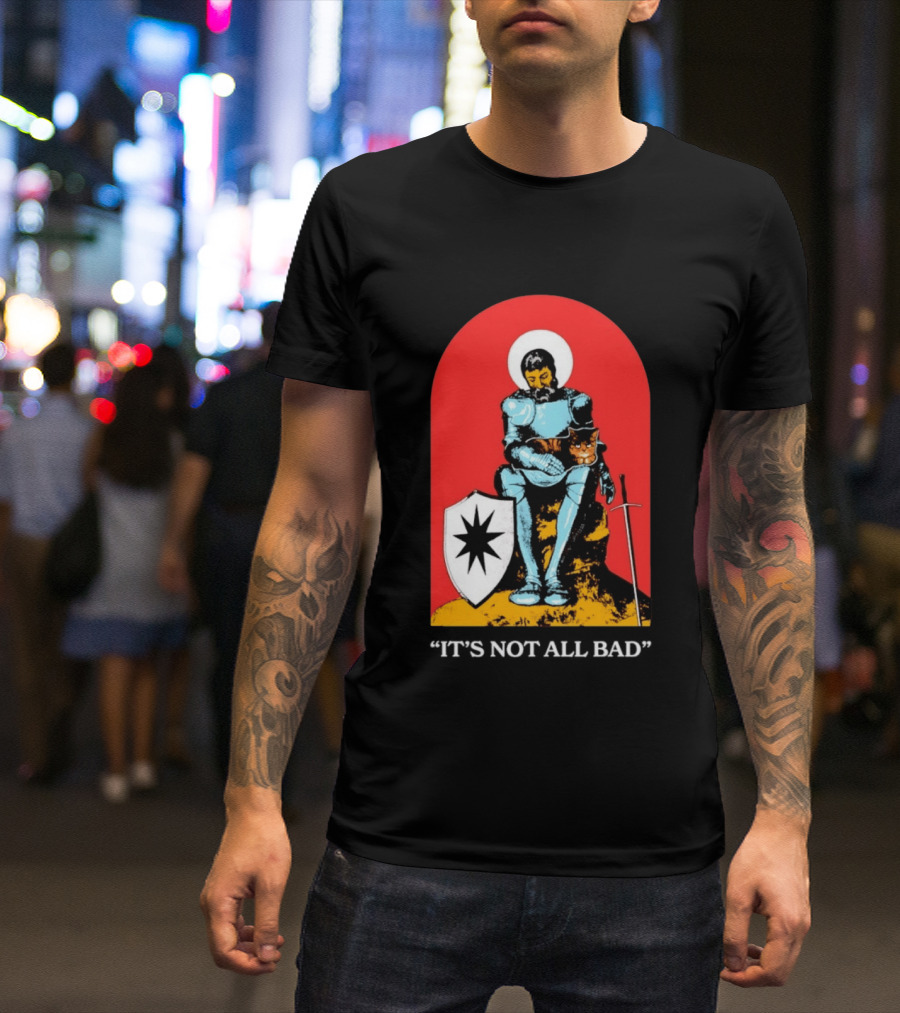 Knight With Armor And Cat Companion On Red T-Shirt