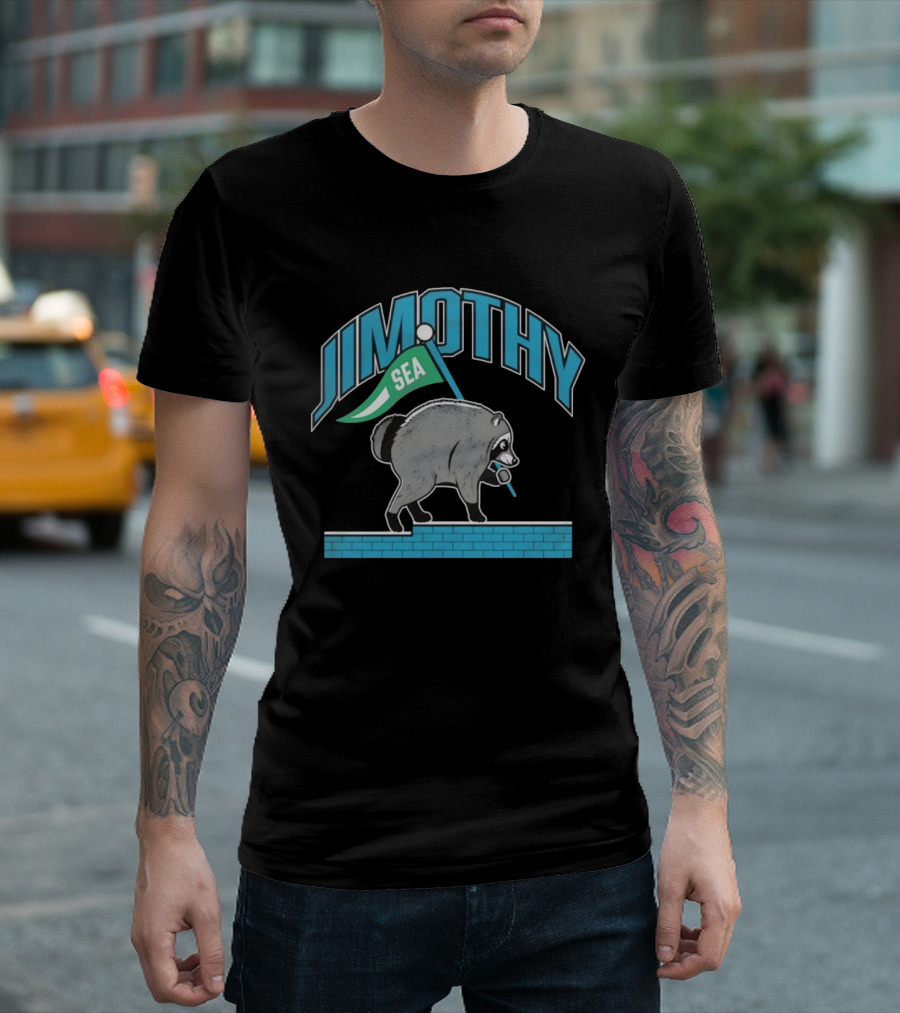 Jimothy SEA Raccoon Holding Flag On Brick Wall T-Shirt
