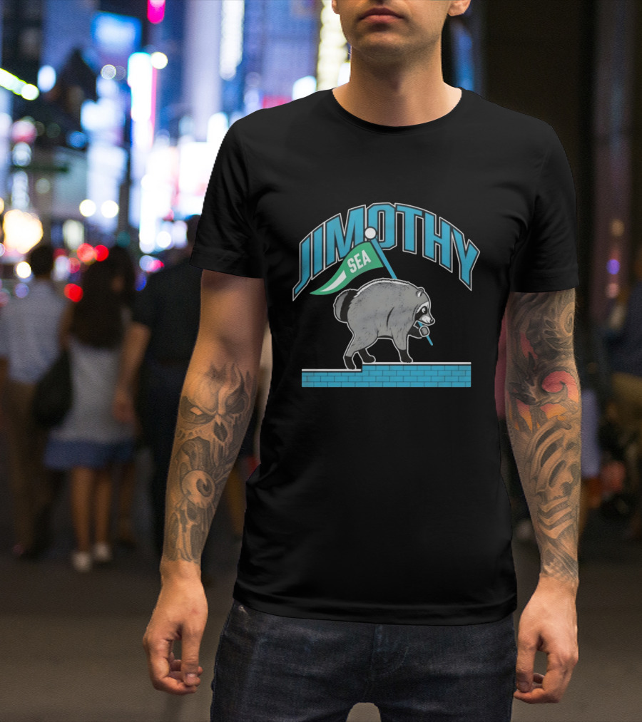 Jimothy SEA Raccoon Holding Flag On Brick Wall T-Shirt