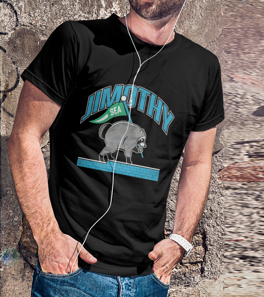 Jimothy SEA Raccoon Holding Flag On Brick Wall T-Shirt