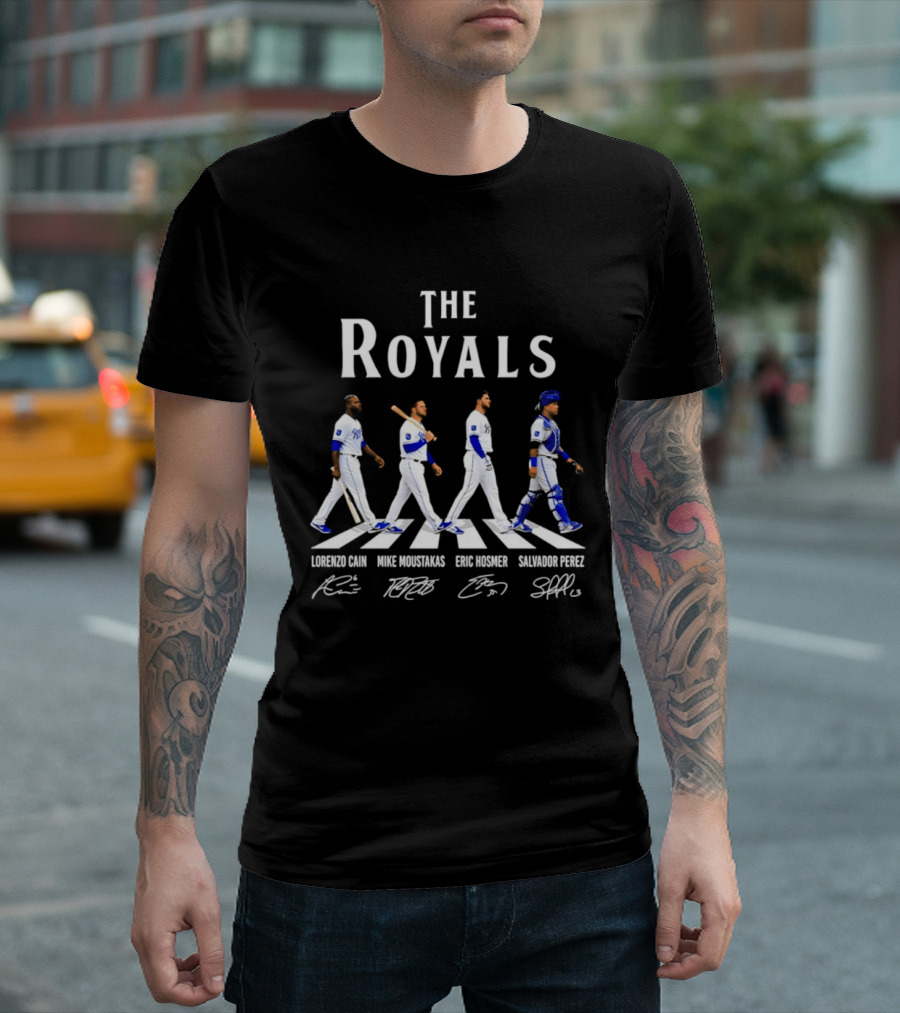 The Royals Lorenzo Cain Mike Moustakas Eric Hosmer Salvador Perez Signatures Abbey Road Kansas City Royals T-Shirt