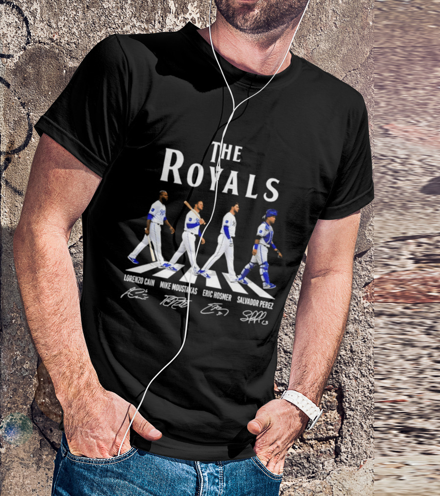 The Royals Lorenzo Cain Mike Moustakas Eric Hosmer Salvador Perez Signatures Abbey Road Kansas City Royals T-Shirt