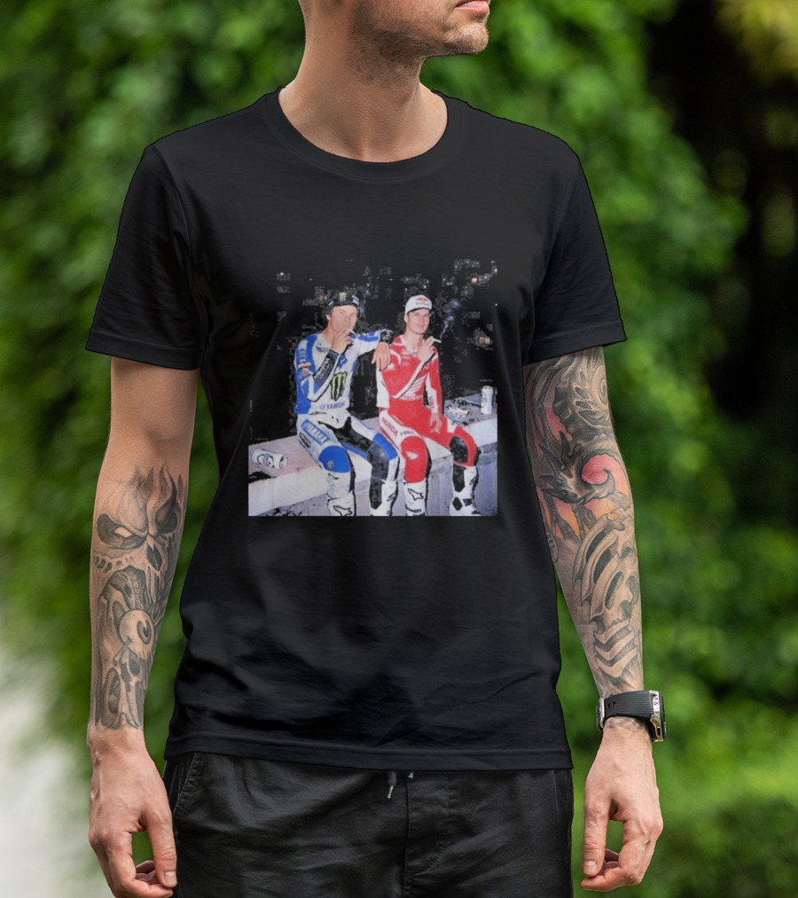 Valentino Rossi Casey Stoner Yamaha Honda Monster Red Bull Racing Motogp Smoking T-Shirt