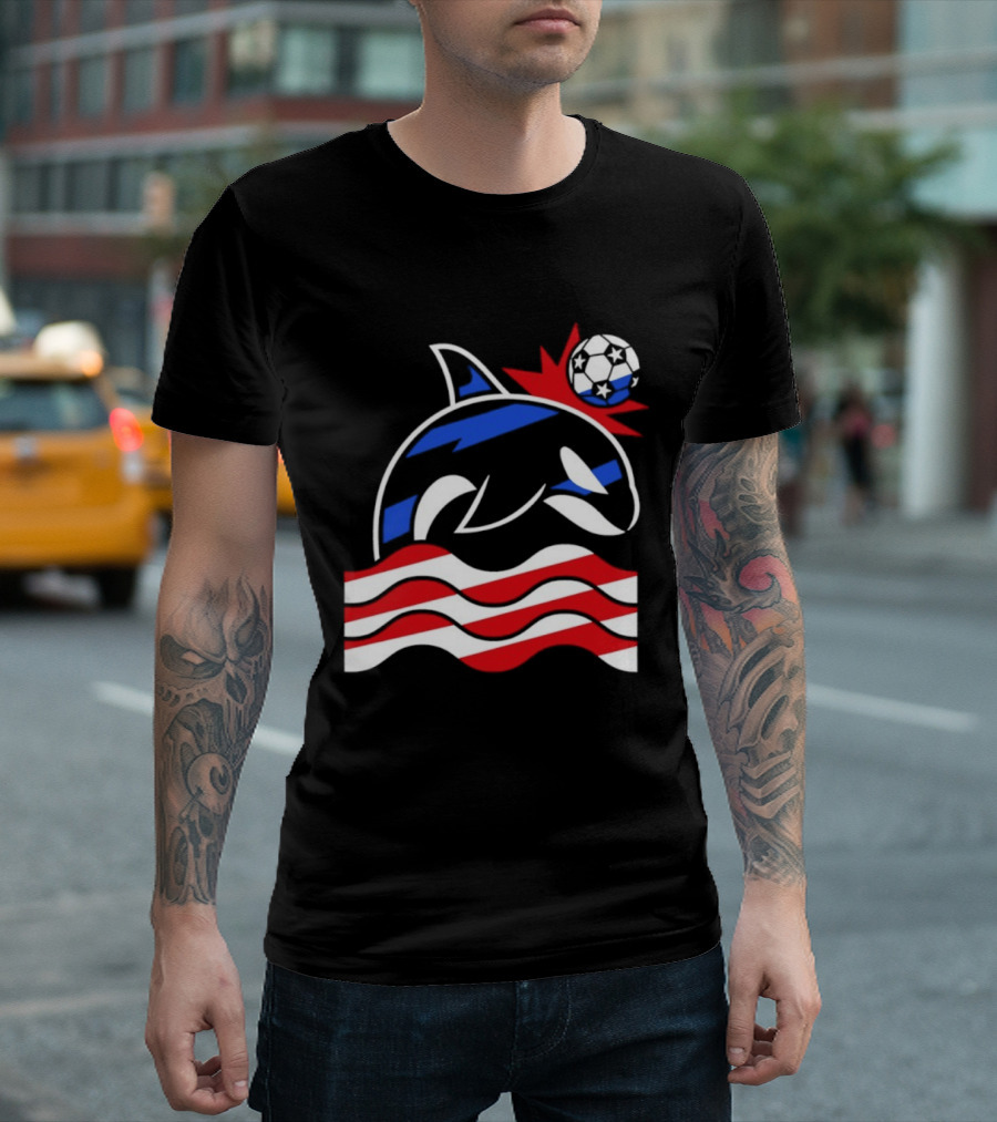 Wild Whale Red White And Blue Waves With Soccer Ball T-Shirt