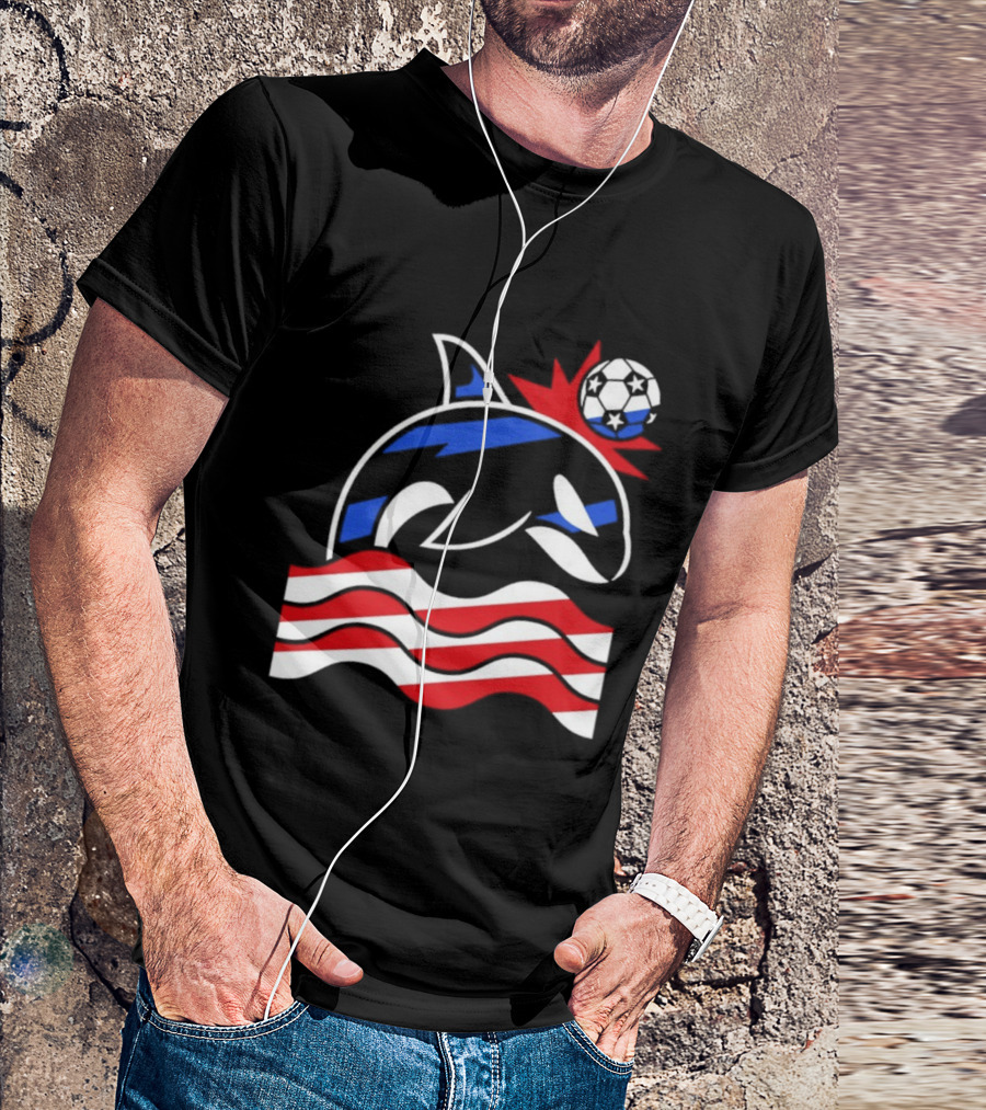 Wild Whale Red White And Blue Waves With Soccer Ball T-Shirt