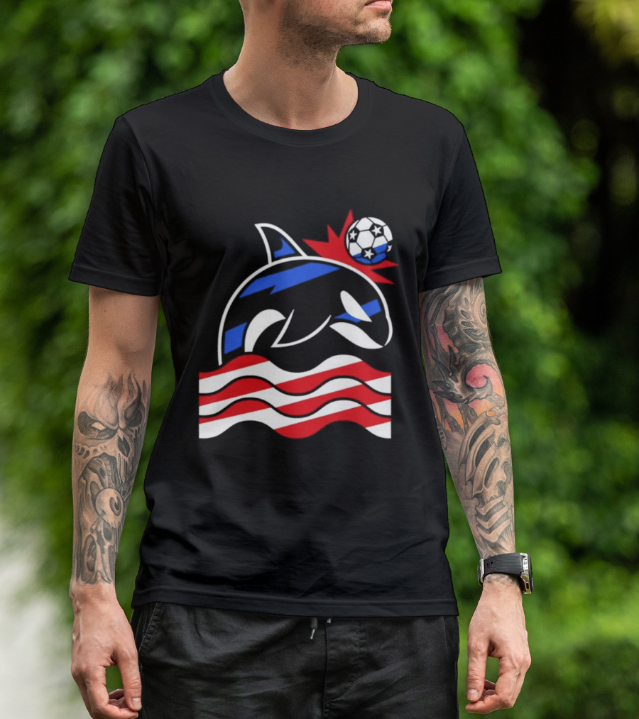 Wild Whale Red White And Blue Waves With Soccer Ball T-Shirt