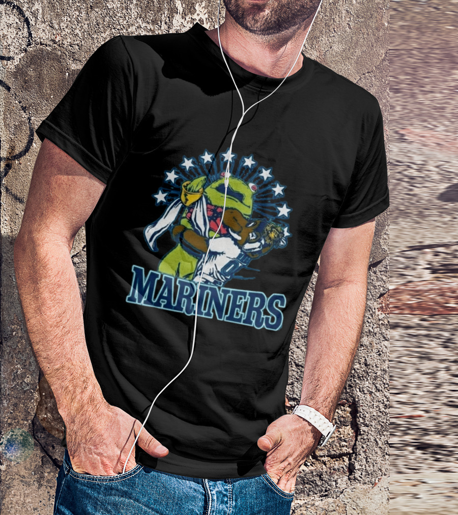 Mariner Moose Hugs Humpy Salmon With Mariners Stars T-Shirt