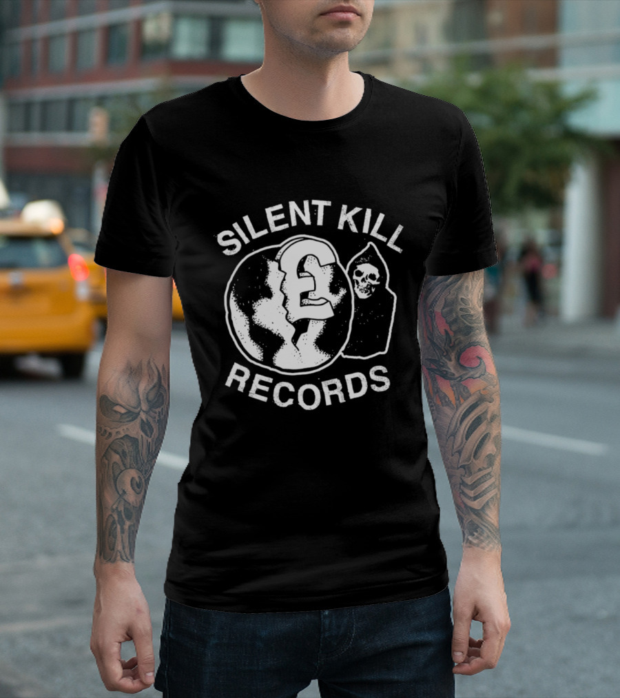 Silent Kill Records Skull Punk Logo Earth T-Shirt