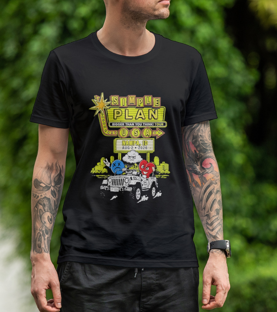 Simple Plan Bigger Than You Think Tour Nampa ID USA August 2 2026 T-Shirt