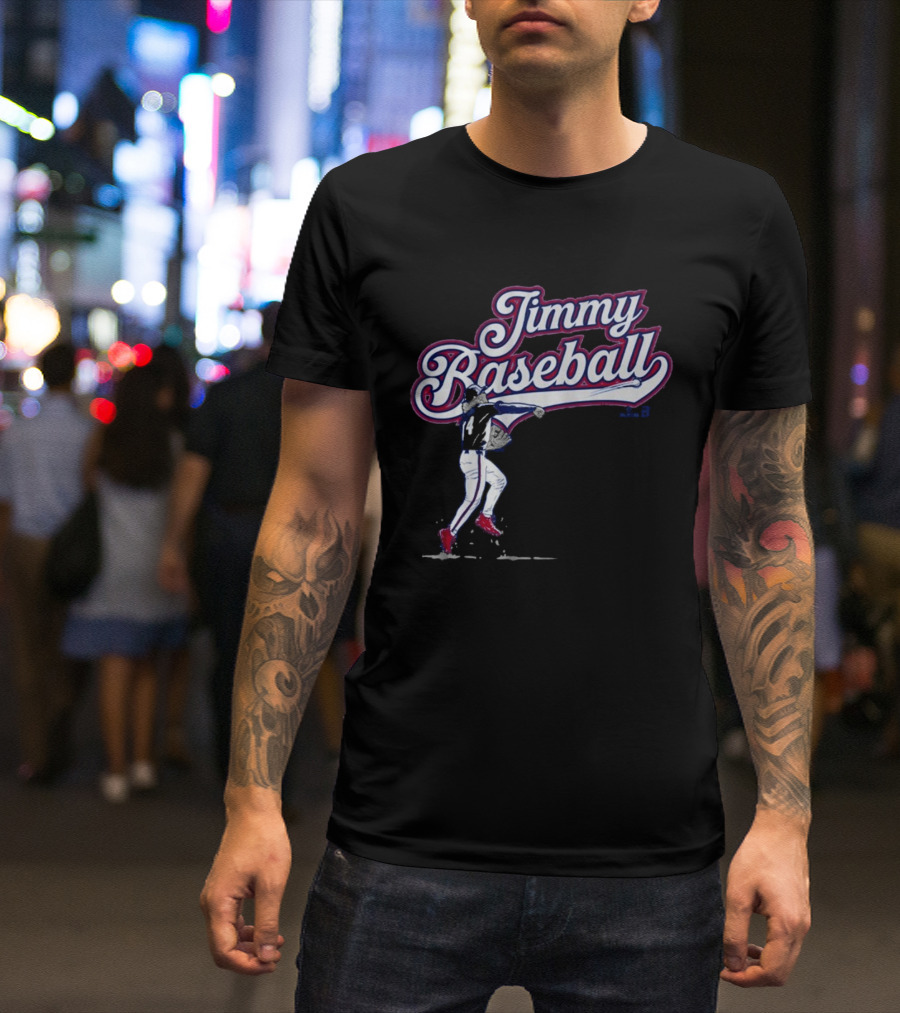 Jimmy Baseball Vintage Style Player Swinging Bat T-Shirt
