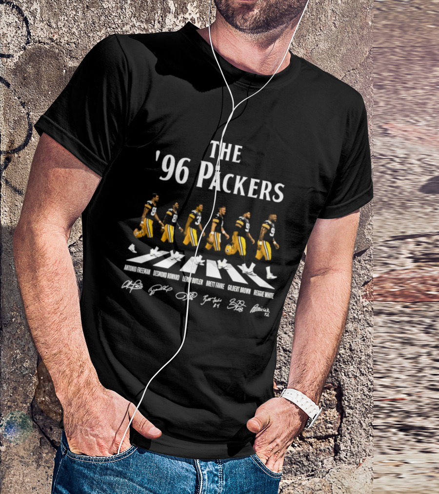96 Packers Antonio Freeman Desmond Howard Leroy Butler Brett Favre Gilbert Brown Reggie White Signatures Green Bay Packers T-Shirt