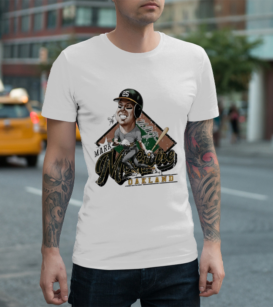 Mark McGwire Oakland Athletics Baseball Caricature Bruce Stark T-Shirt