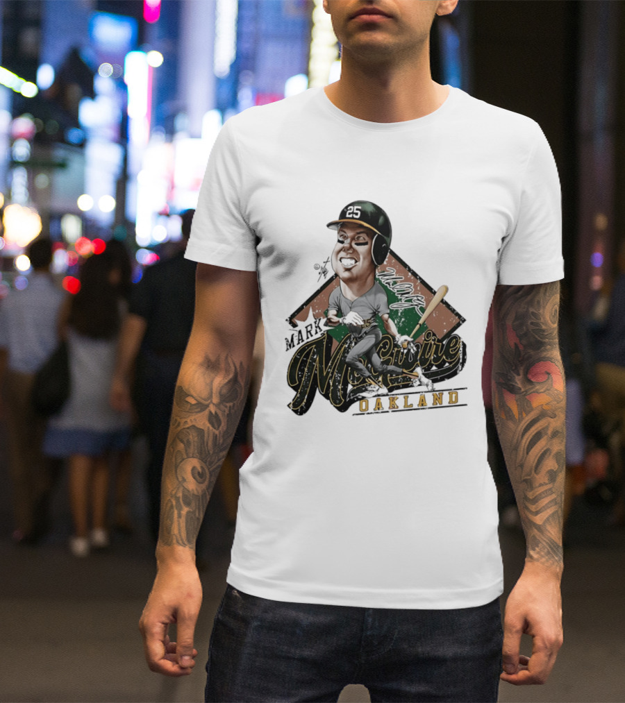 Mark McGwire Oakland Athletics Baseball Caricature Bruce Stark T-Shirt