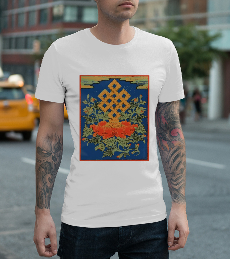 Srivatsa Endless Knot Floral Design Buddhist Symbol With Blossoms T-Shirt