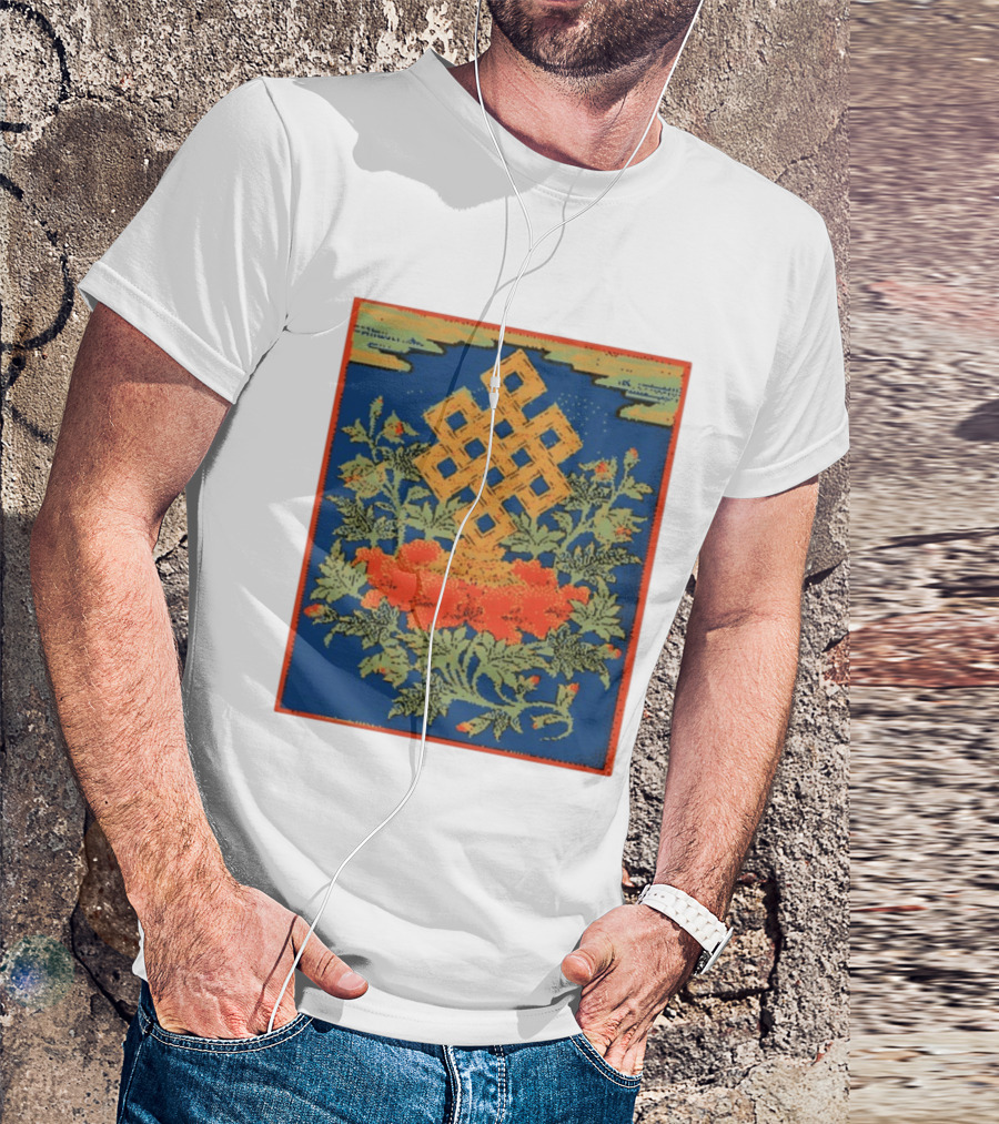 Srivatsa Endless Knot Floral Design Buddhist Symbol With Blossoms T-Shirt
