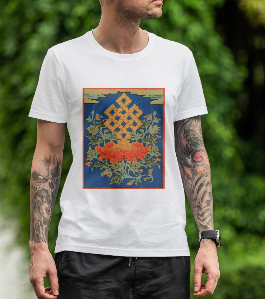 Srivatsa Endless Knot Floral Design Buddhist Symbol With Blossoms T-Shirt