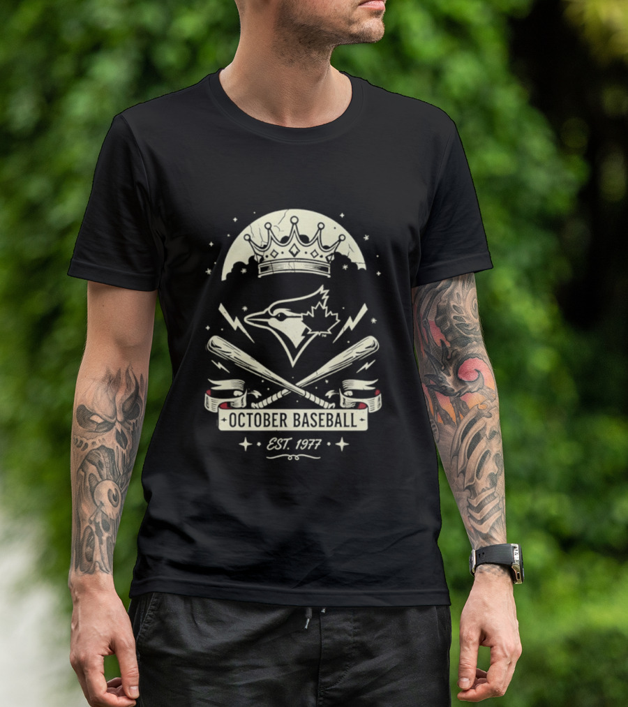 Toronto Blue Jays October Baseball 1977 Established Vintage Moon Bat Cross Canada Leaf T-Shirt