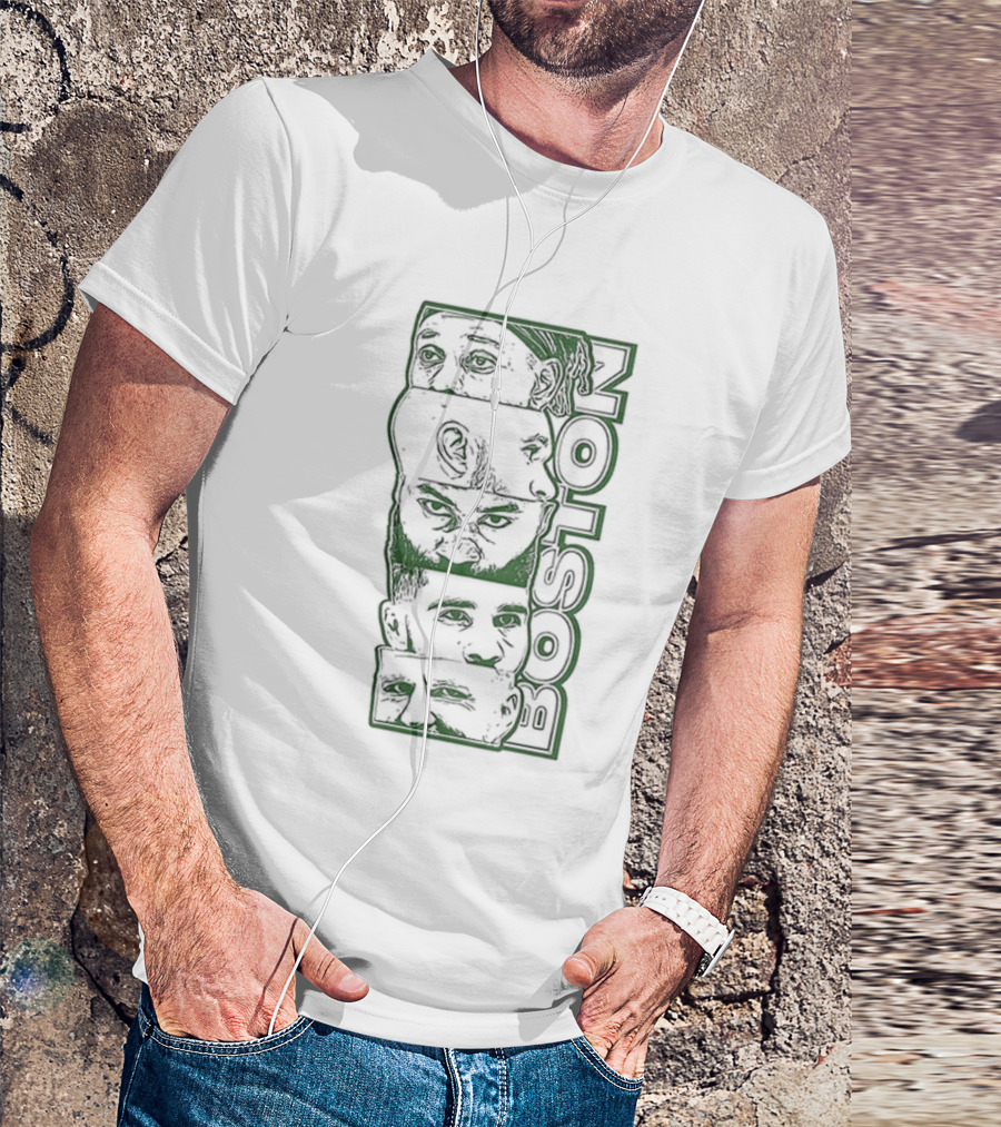 Boston Celtics Starting Five Tatum White Brown Porzingis Holiday T-Shirt