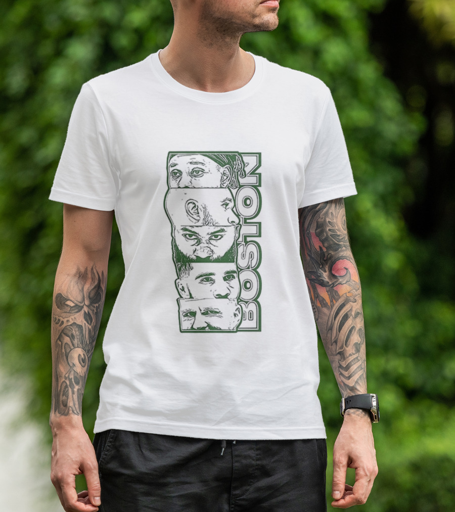 Boston Celtics Starting Five Tatum White Brown Porzingis Holiday T-Shirt