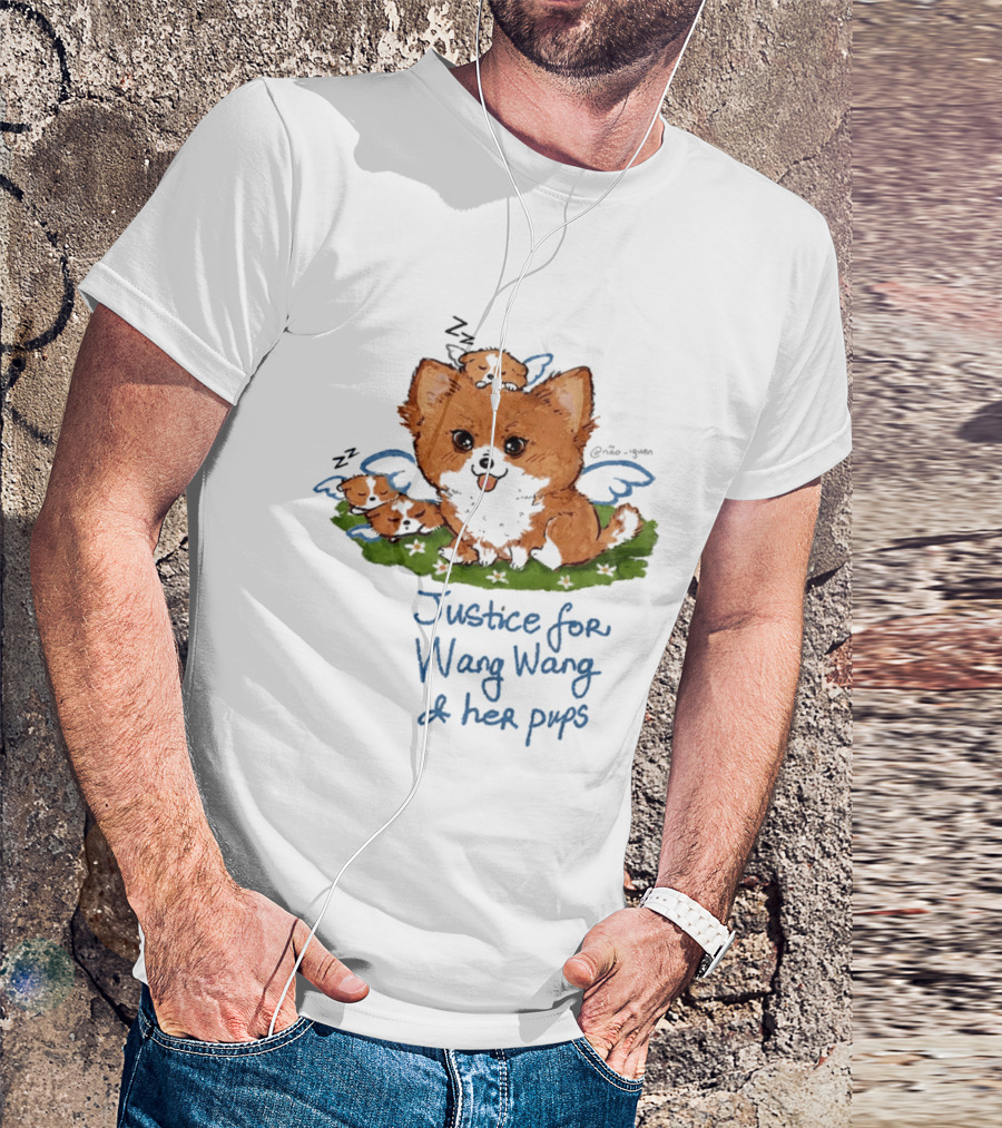 Justice For Wang Wang And Her Pups Cute Illustrated Memorial T-Shirt