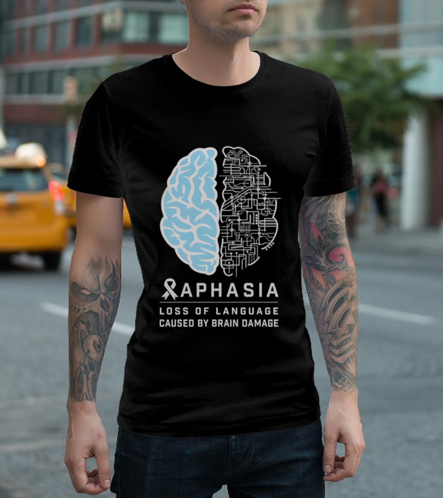Aphasia Awareness Ribbon Brain Design Loss Of Language Caused By Brain Damage T-Shirt