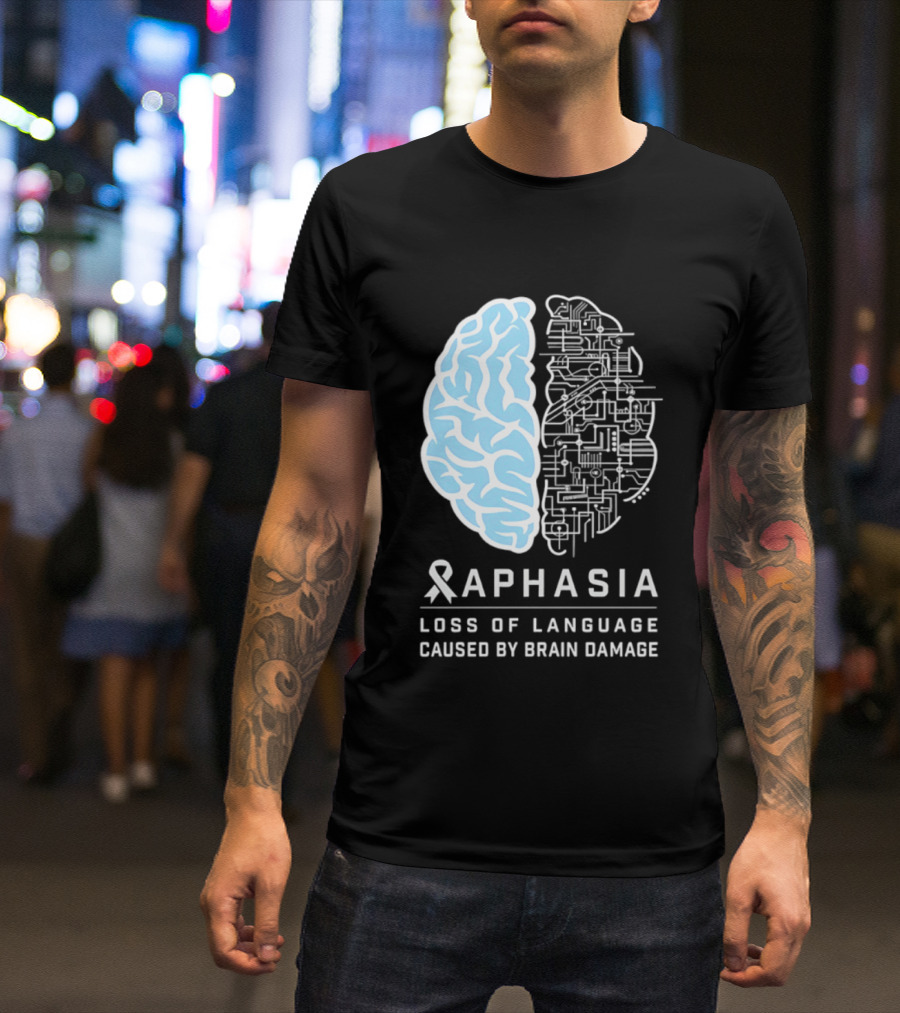Aphasia Awareness Ribbon Brain Design Loss Of Language Caused By Brain Damage T-Shirt