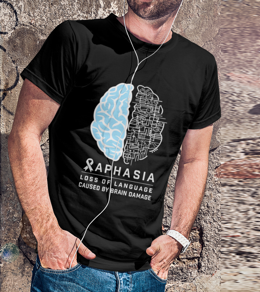 Aphasia Awareness Ribbon Brain Design Loss Of Language Caused By Brain Damage T-Shirt