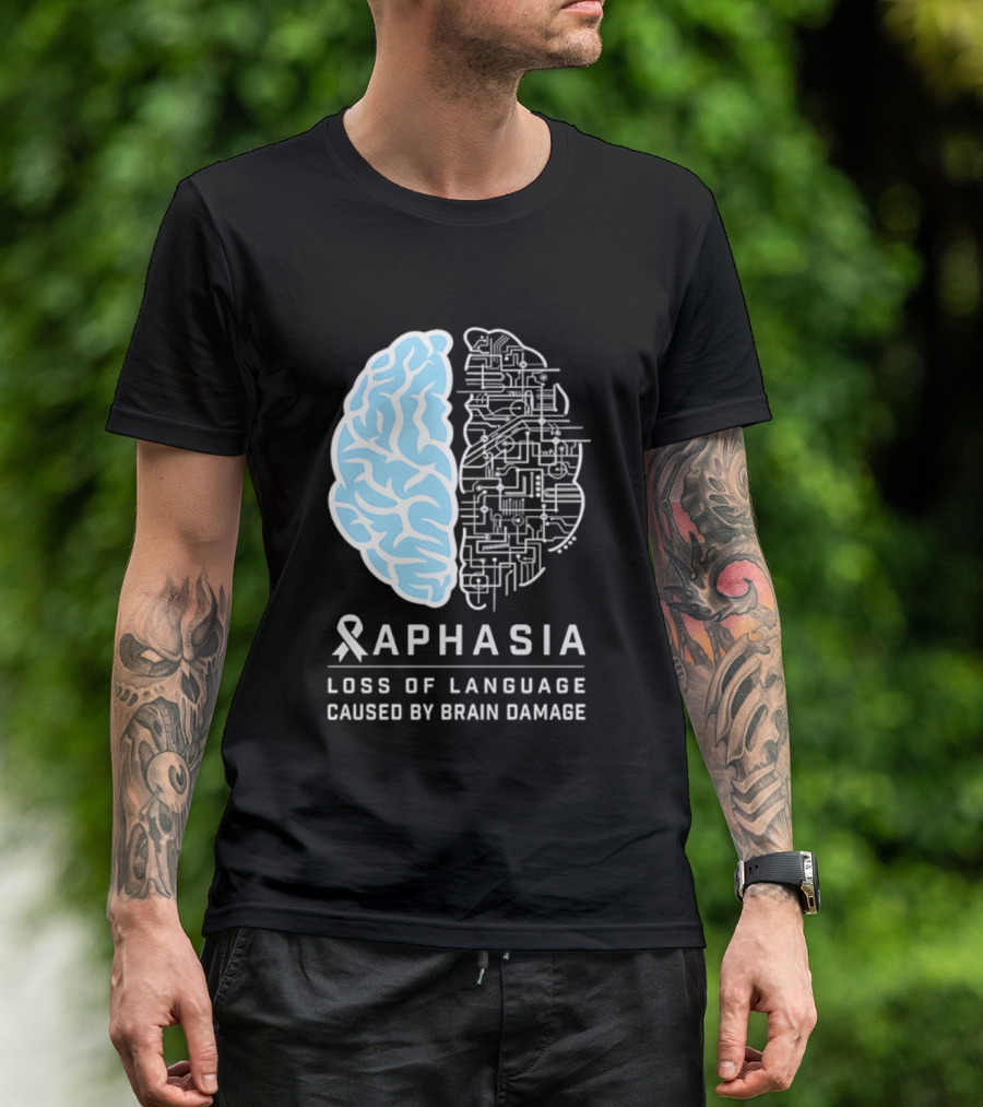 Aphasia Awareness Ribbon Brain Design Loss Of Language Caused By Brain Damage T-Shirt