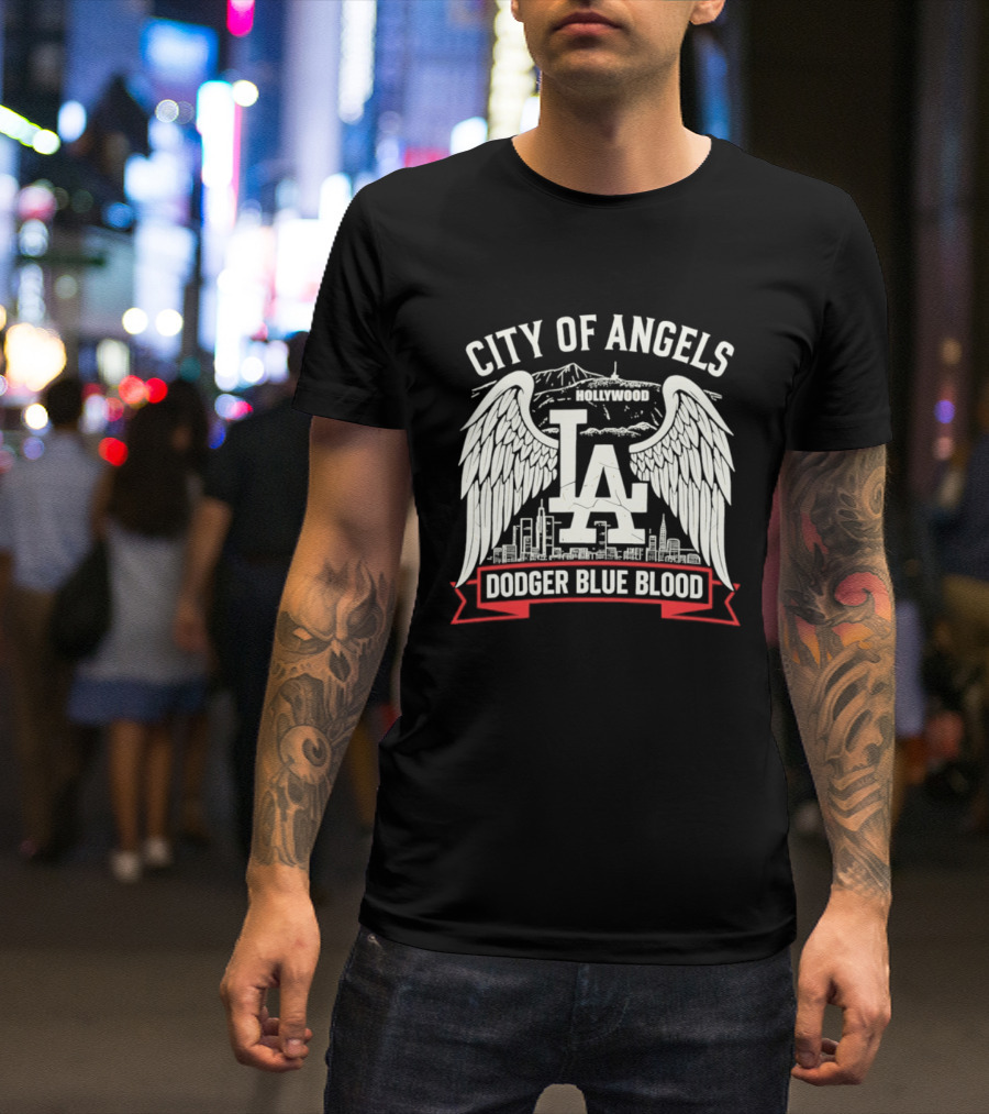 City Of Angels LA Hollywood Dodger Blue Blood Wings Skyline T-Shirt