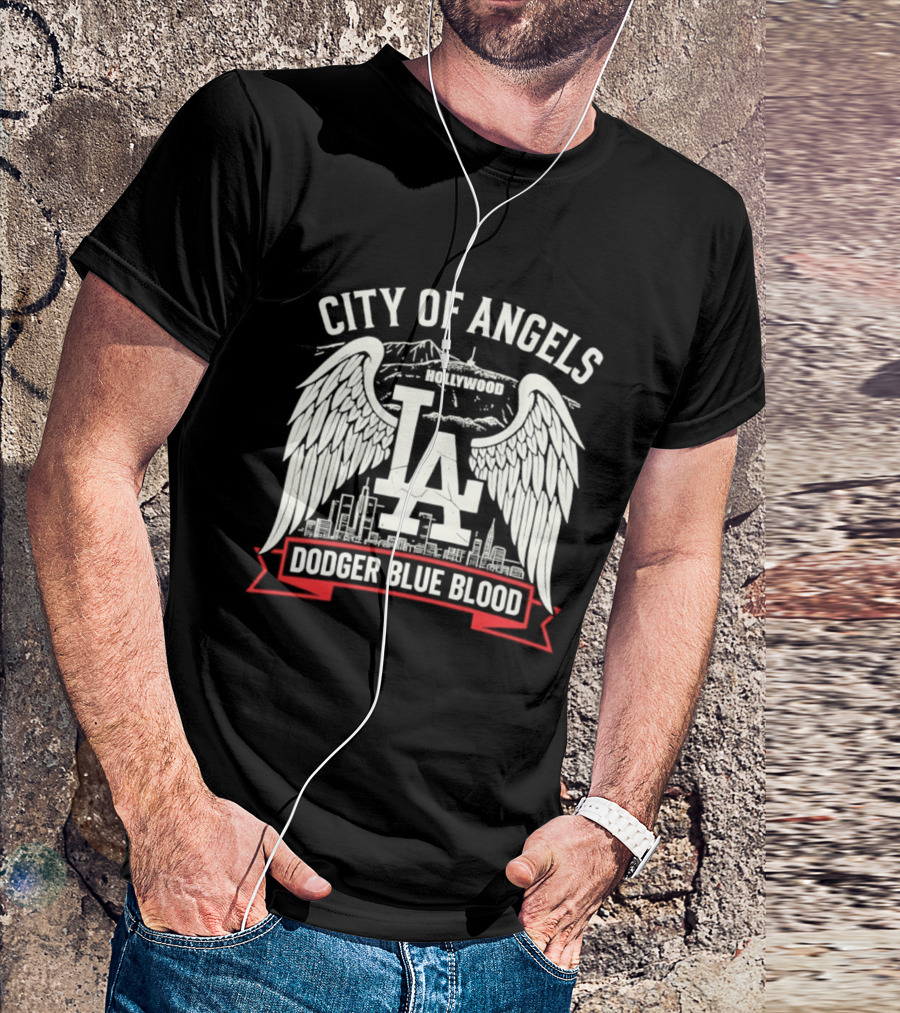 City Of Angels LA Hollywood Dodger Blue Blood Wings Skyline T-Shirt