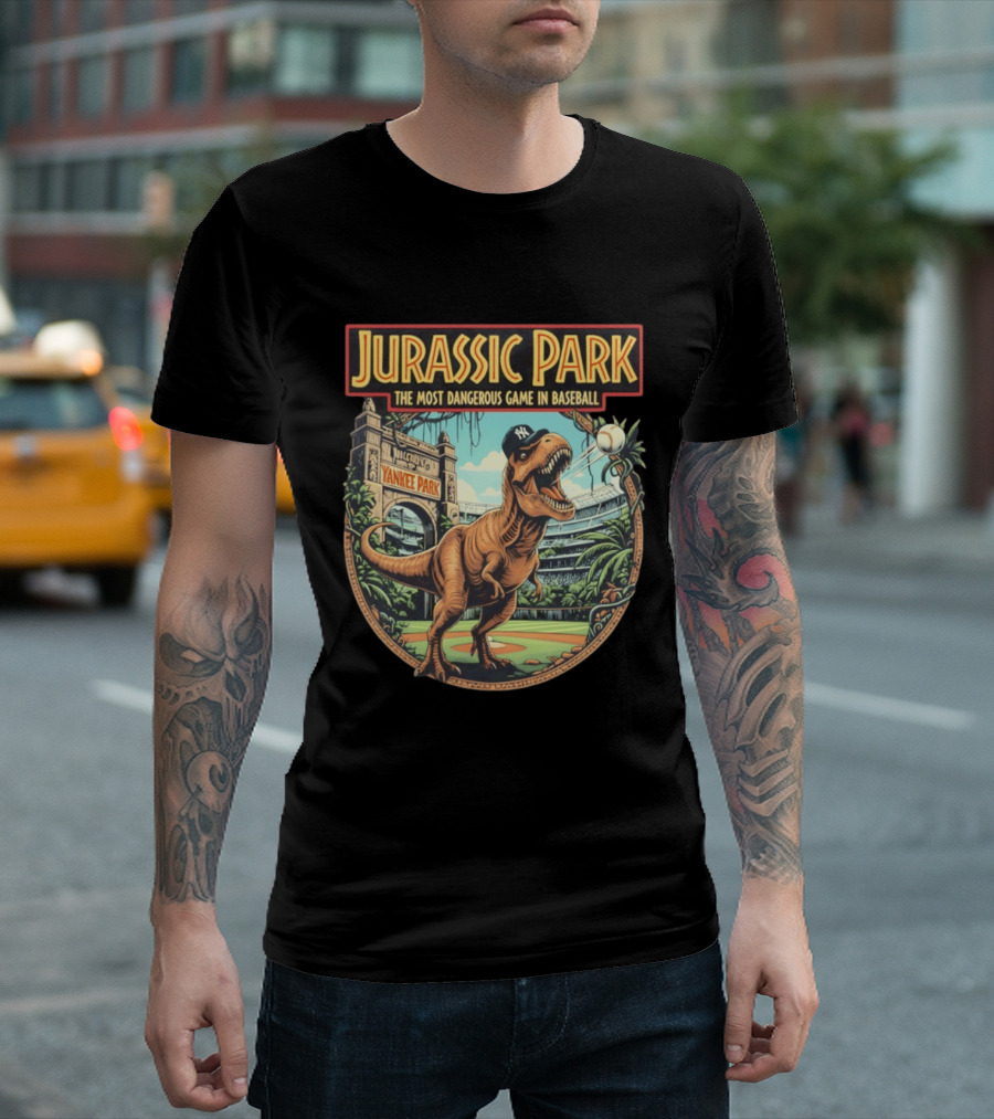 Jurassic Park The Most Dangerous Game In Baseball Yankee Park Rex Stadium Adventure T-Shirt