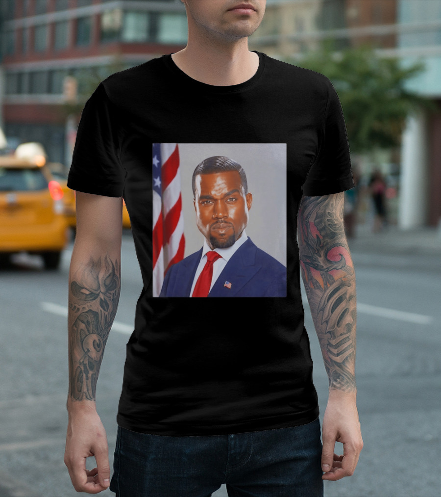 Kanye West Ye Political Portrait American Flag Suit And Tie T-Shirt