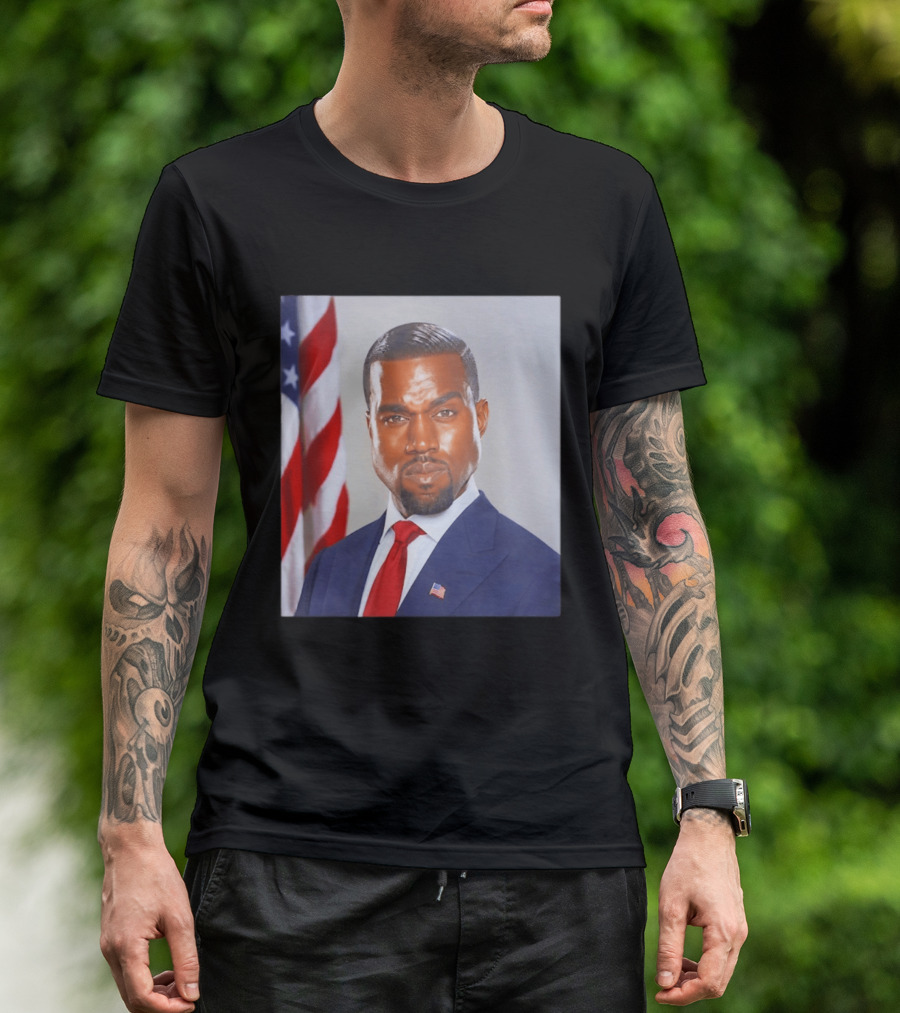 Kanye West Ye Political Portrait American Flag Suit And Tie T-Shirt