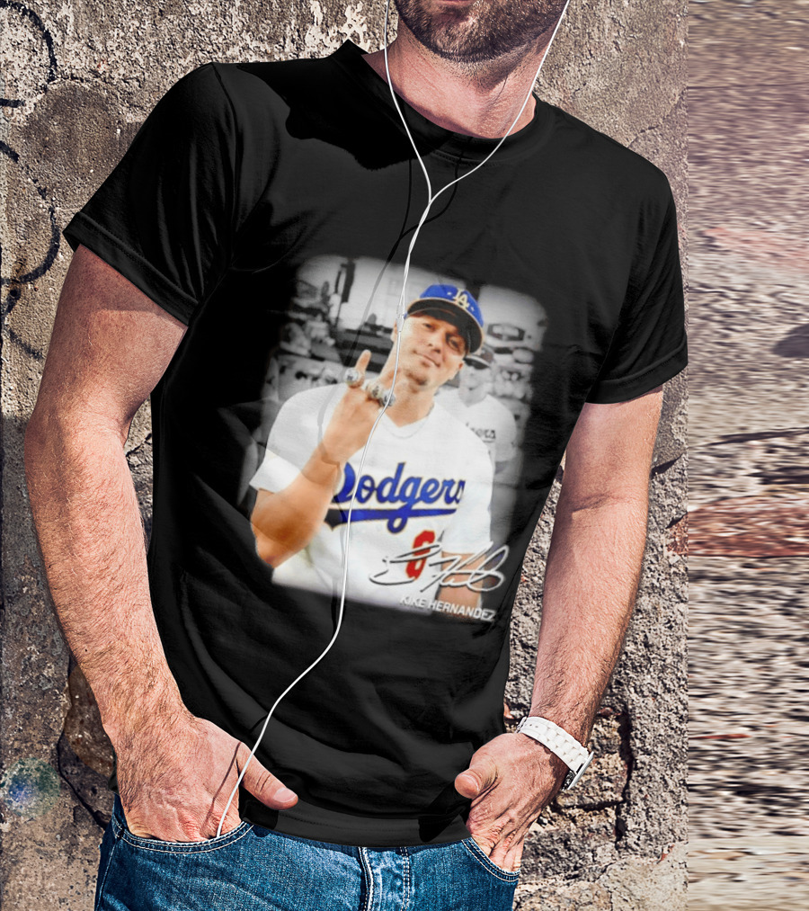 Kike Hernandez Los Angeles Dodgers MLB Number 14 Autographed Photo T-Shirt
