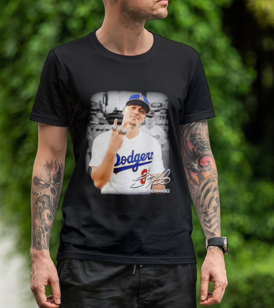 Kike Hernandez Los Angeles Dodgers MLB Number 14 Autographed Photo T-Shirt