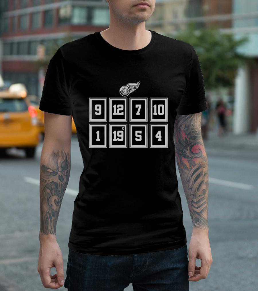 Detroit Red Wings 9 12 7 10 1 19 5 4 Iconic Player Numbers T-Shirt