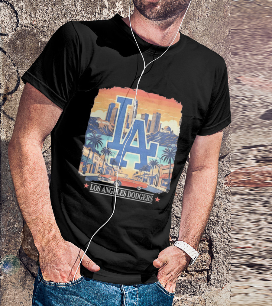 Los Angeles Dodgers LA Hollywood Skyline Classic Car T-Shirt