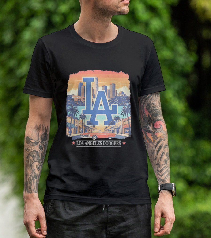 Los Angeles Dodgers LA Hollywood Skyline Classic Car T-Shirt