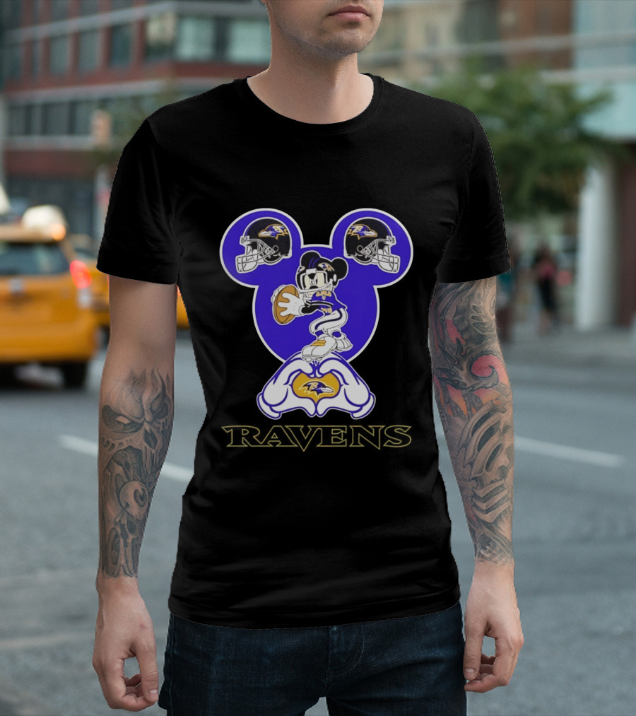 Mickey Mouse Baltimore Ravens Football Love Ravens Helmets T-Shirt